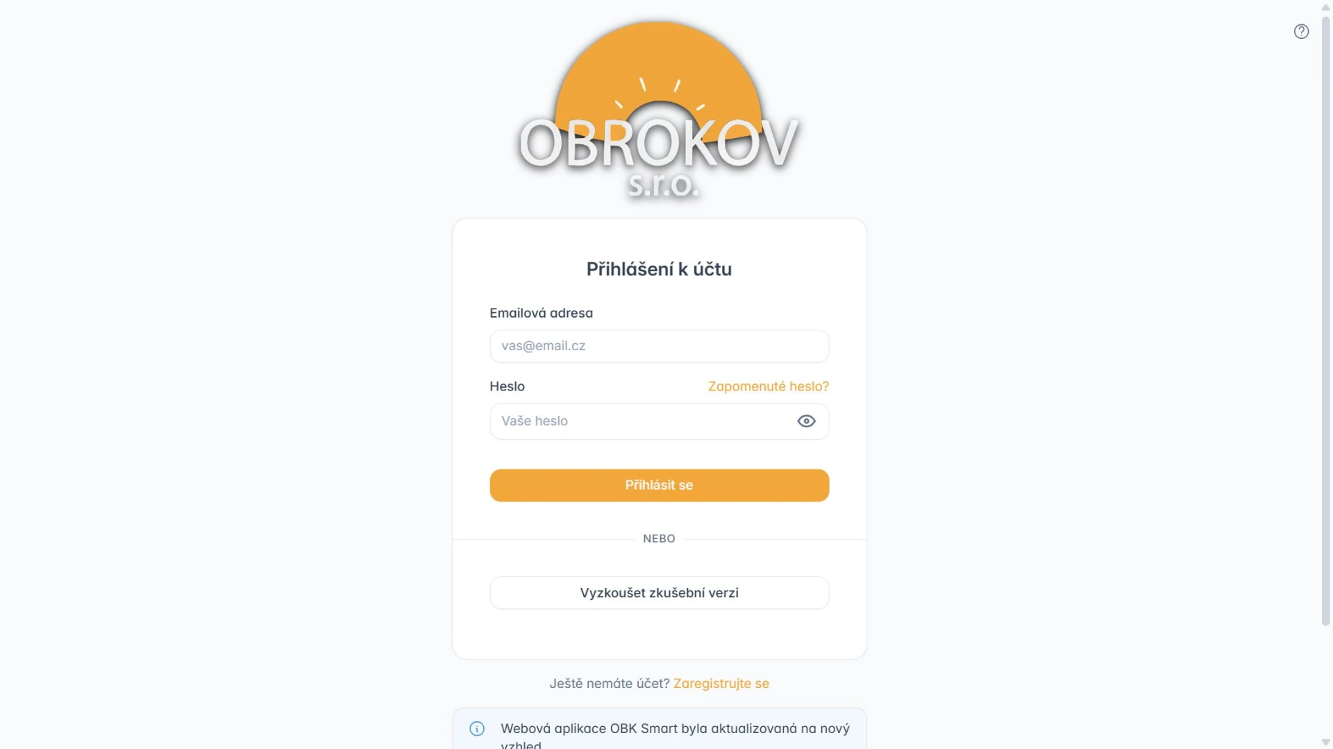 Přihlašovací stránka OBK Smart
