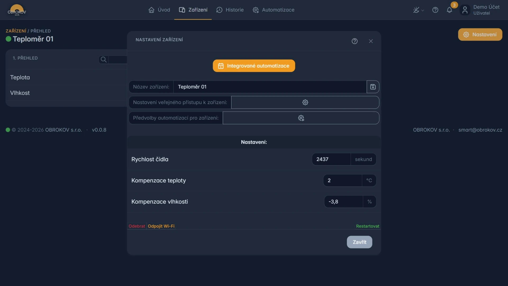 Nastavení ukázkového zařízení Teploměr 01