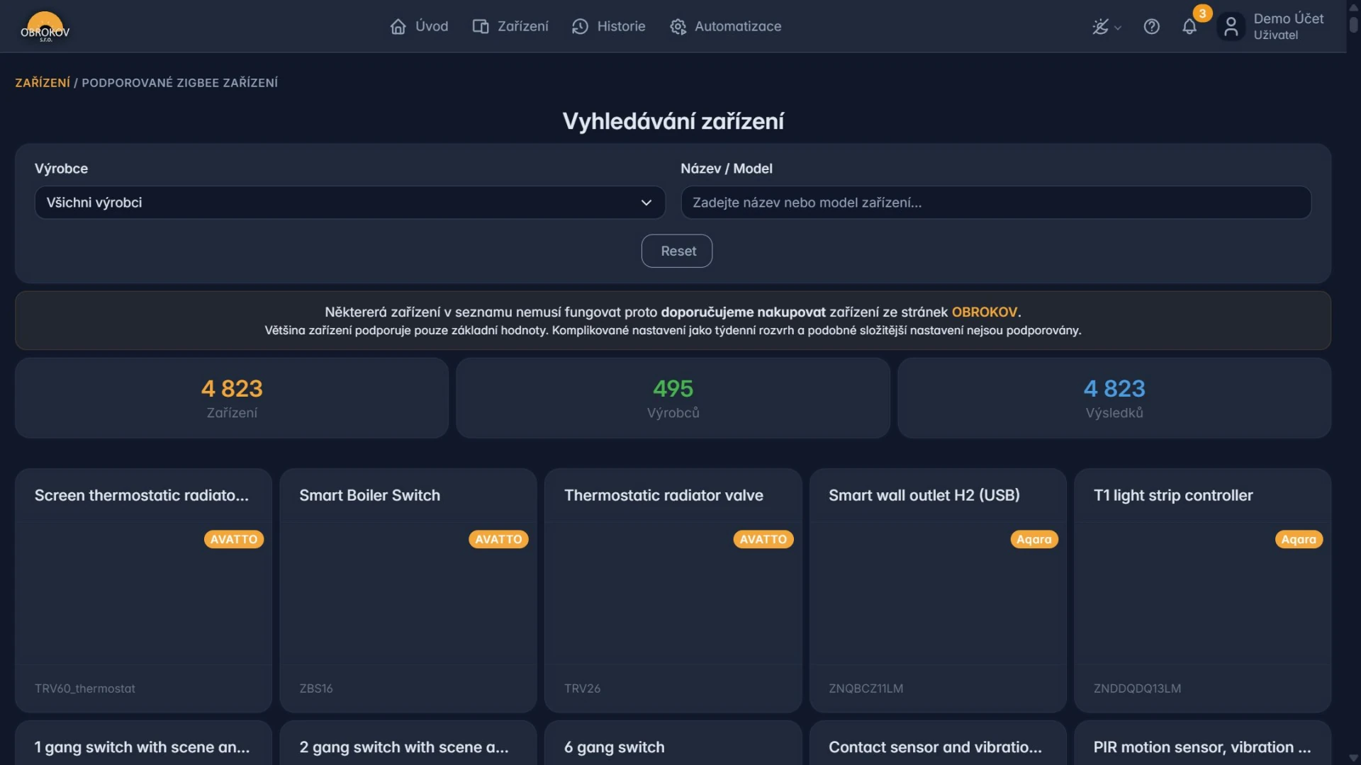 Seznam podporovaných ZigBee zařízení